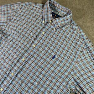 Ralph Lauren XL Slim Fit Blue Plaid Button Down Shirt Menswear Tartan